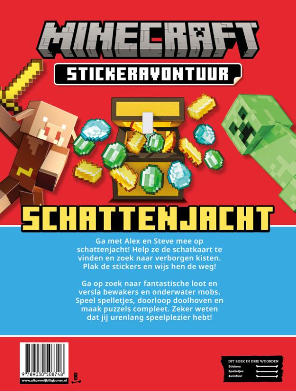 Achterkant van Minecraft stickerboek - Op schattenjacht!