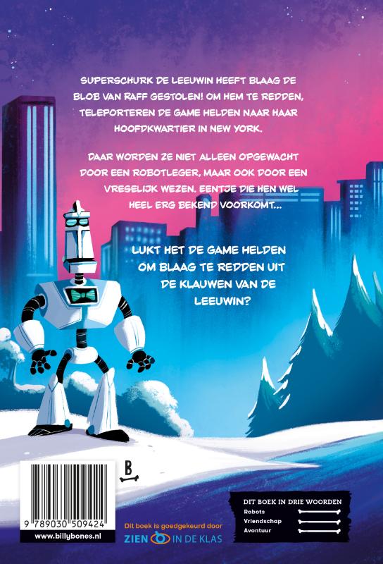 Achterkant van Game Helden tegen de robots