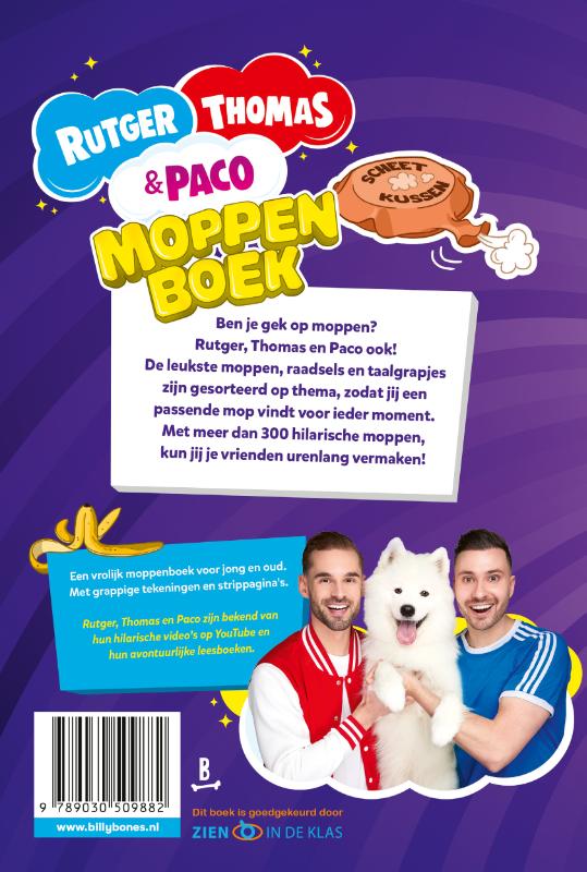 Achterkant van Het Moppenboek van Rutger, Thomas en Paco