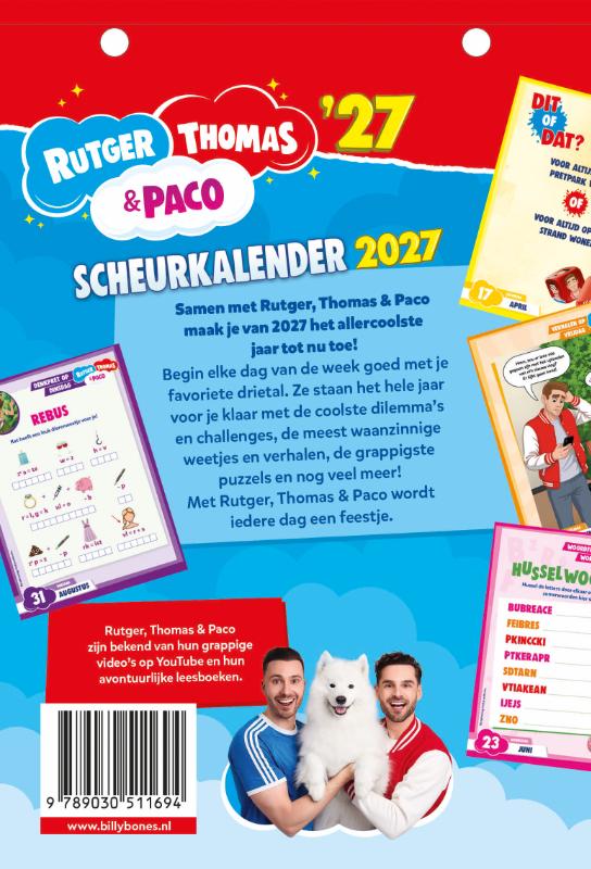 Achterkant van De scheurkalender van Rutger, Thomas en Paco 2027