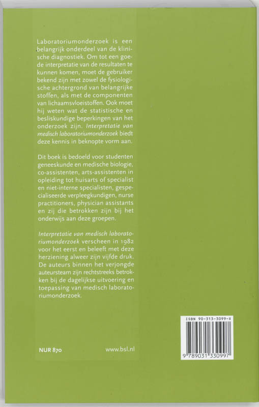Achterkant van Interpretatie van medisch laboratoriumonderzoek