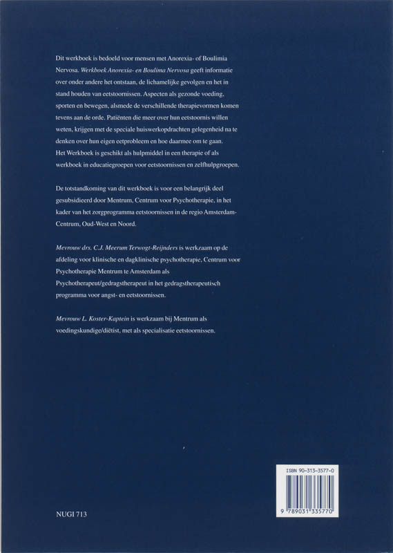 Achterkant van Werkboek anorexia- en boulimia nervosa