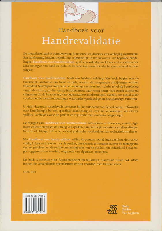 Achterkant van Handboek voor handrevalidatie