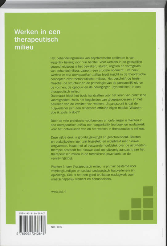 Achterkant van Werken in een therapeutisch milieu