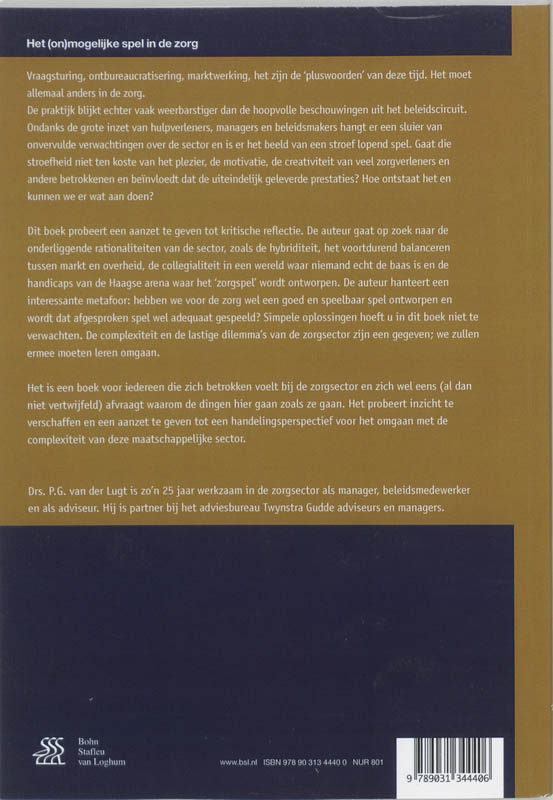 Achterkant van Het (on)mogelijke spel in de zorg