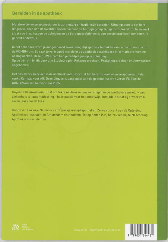 Achterkant van Bereiden in de apotheek
