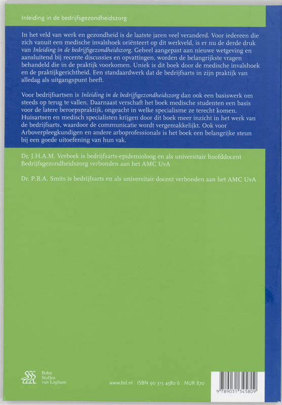 Achterkant van Inleiding in de bedrijfsgezondheidszorg