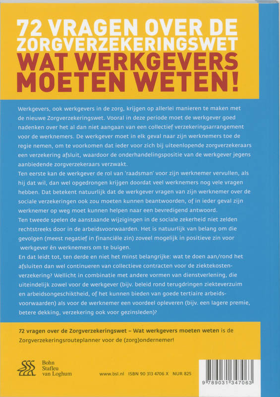 Achterkant van 72 vragen over de zorgverzekeringswet