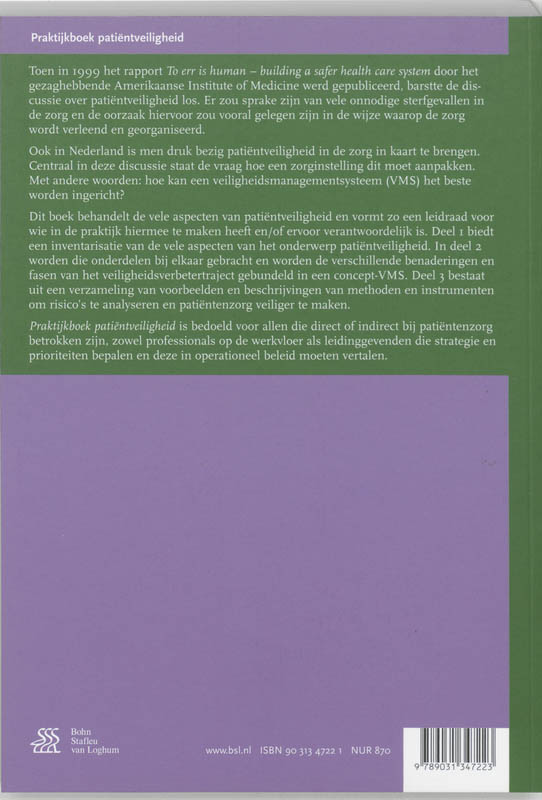 Achterkant van Praktijkboek patientveiligheid