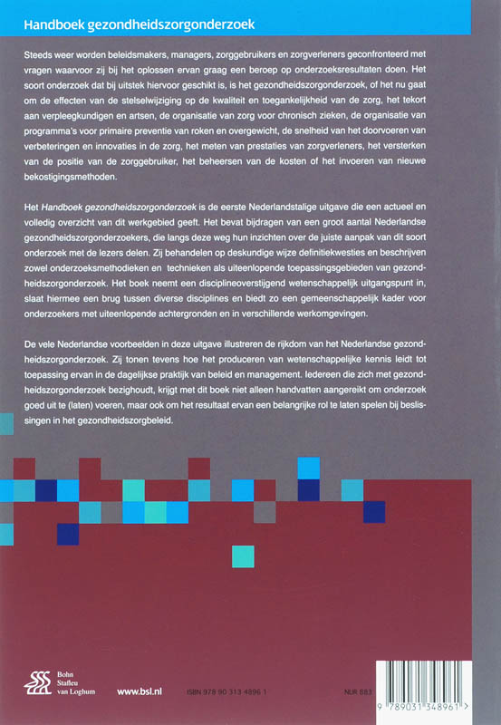 Achterkant van Handboek gezondheidszorgonderzoek