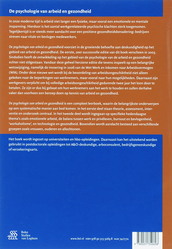 Achterkant van De psychologie van arbeid en gezondheid