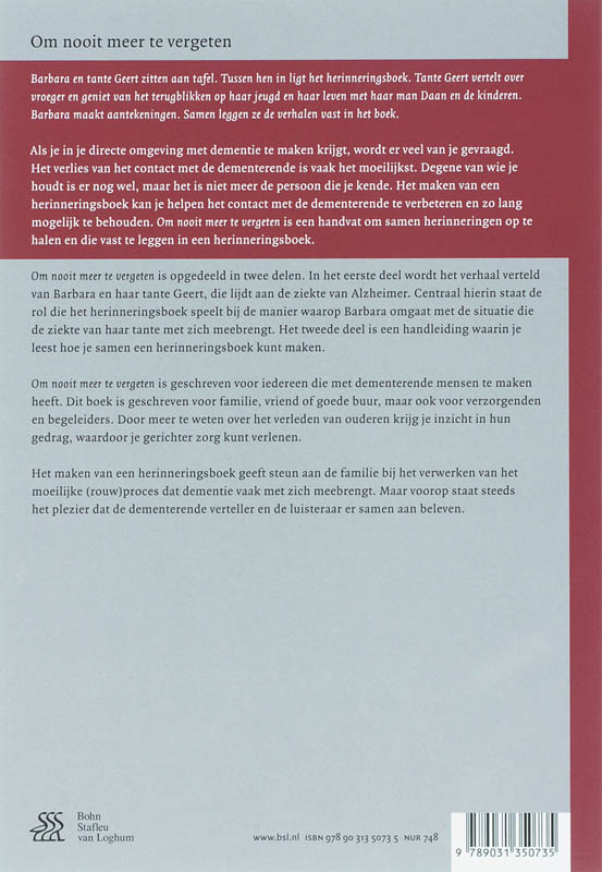 Achterkant van Om nooit meer te vergeten