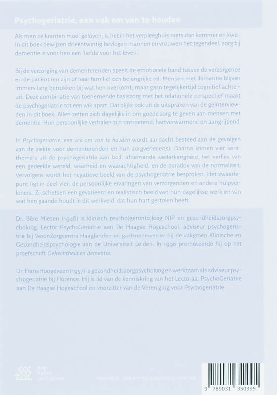 Achterkant van Psychogeriatrie, een vak om van te houden