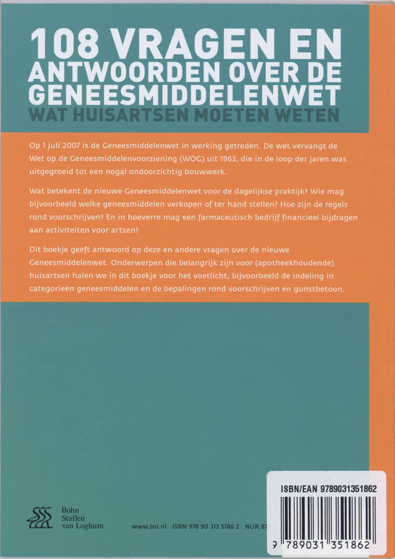 Achterkant van 108 vragen en antwoorden over de geneesmiddelenwet