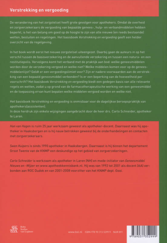 Achterkant van Verstrekking en vergoeding