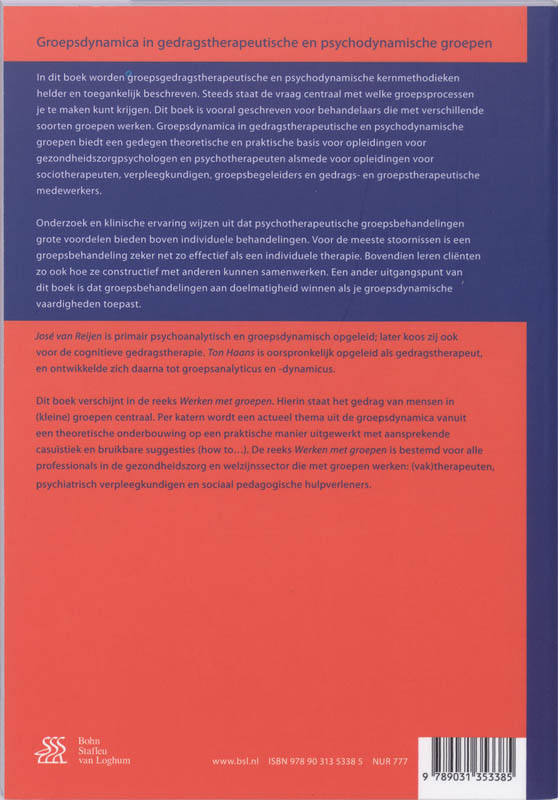 Achterkant van Groepsdynamica in gedragstherapeutische en psychodynamische groepen