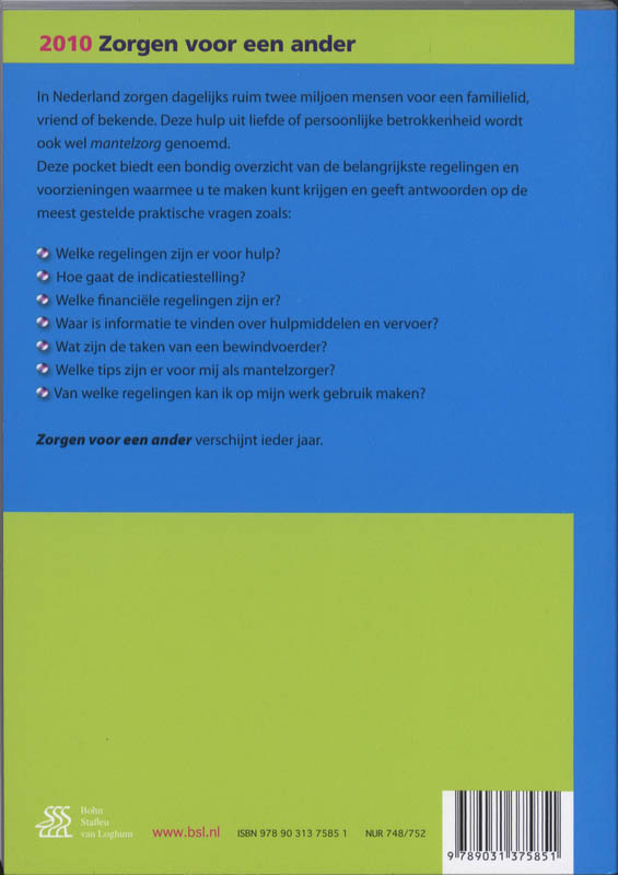 Achterkant van Zorgen voor een ander 2010