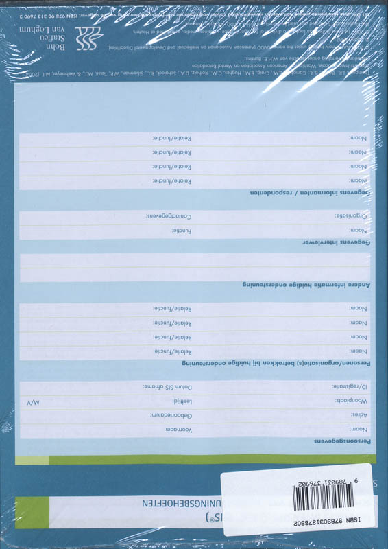 Achterkant van Support Intensitiy Scale (SIS) - scoreformulieren