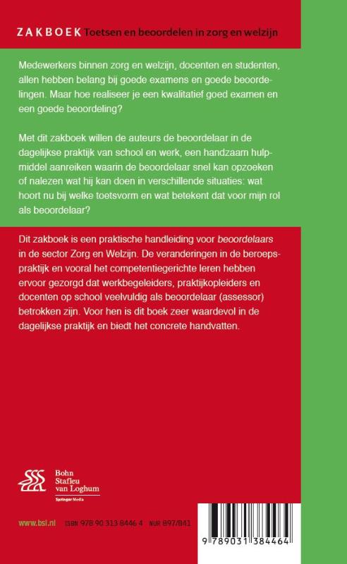 Achterkant van Zakboek Toetsen en beoordelen in zorg en welzijn