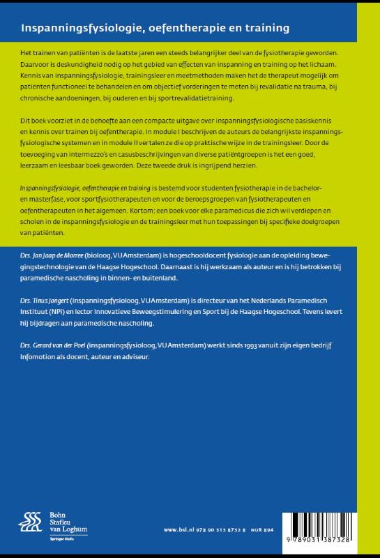 Achterkant van Inspanningsfysiologie, oefentherapie en training