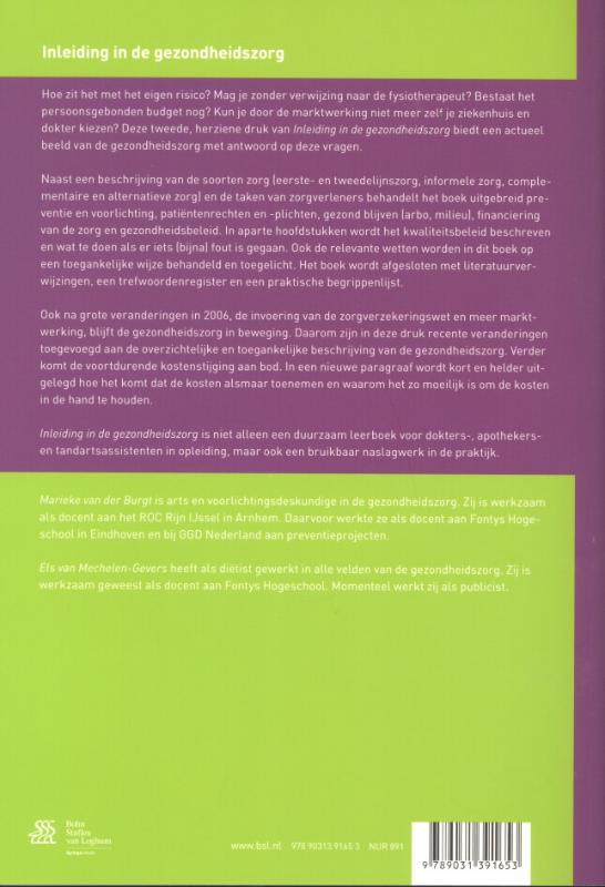 Achterkant van Inleiding in de gezondheidszorg