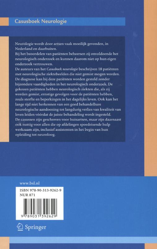 Achterkant van Casusboek neurologie