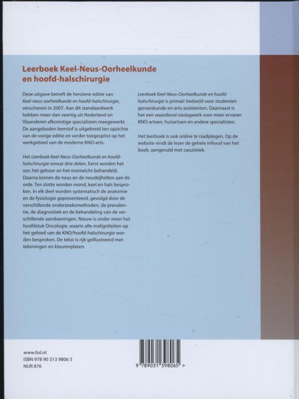 Achterkant van Leerboek keel-neus-oorheelkunde en hoofd-halschirurgie