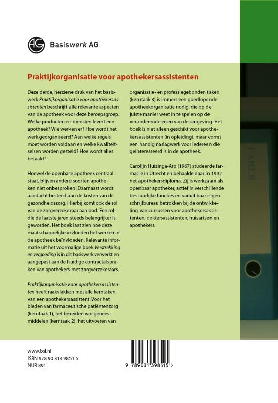 Achterkant van Praktijkorganisatie voor apothekersassistenten