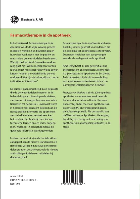 Achterkant van Farmacotherapie in de apotheek