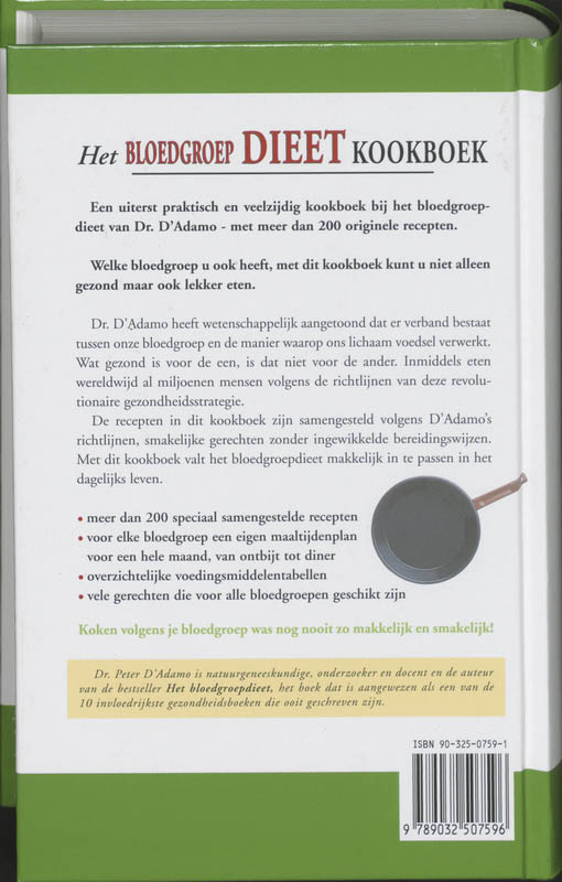 Achterkant van Het bloedgroepdieet kookboek