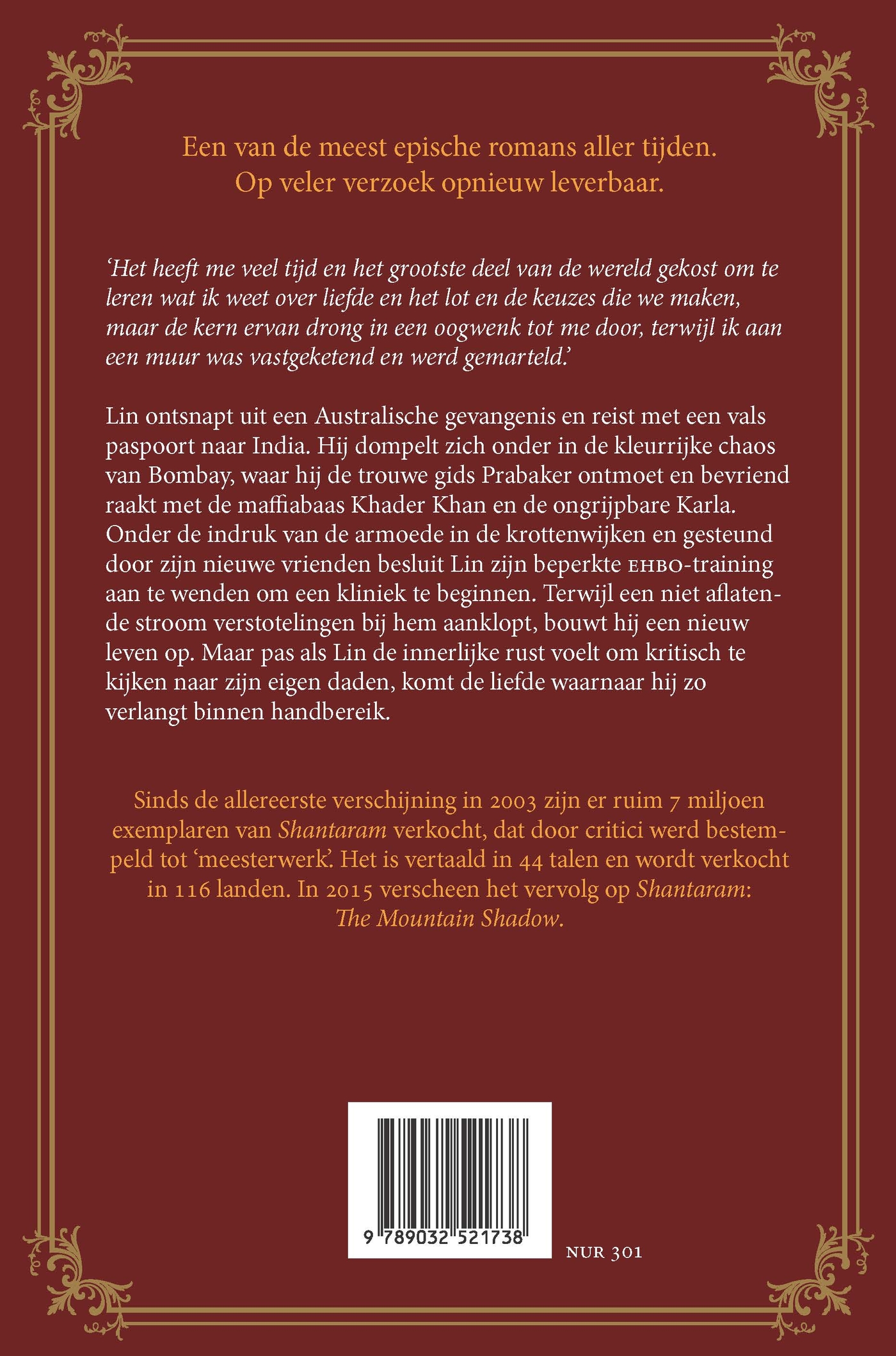 Achterkant van Shantaram