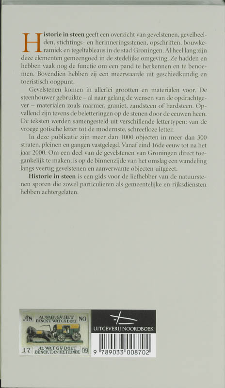 Achterkant van Historie in steen