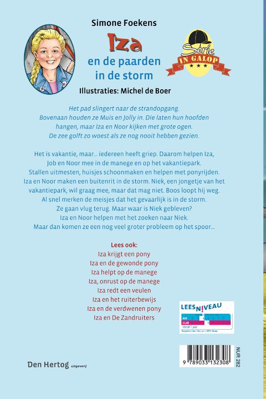 Achterkant van Iza en de paarden in de storm