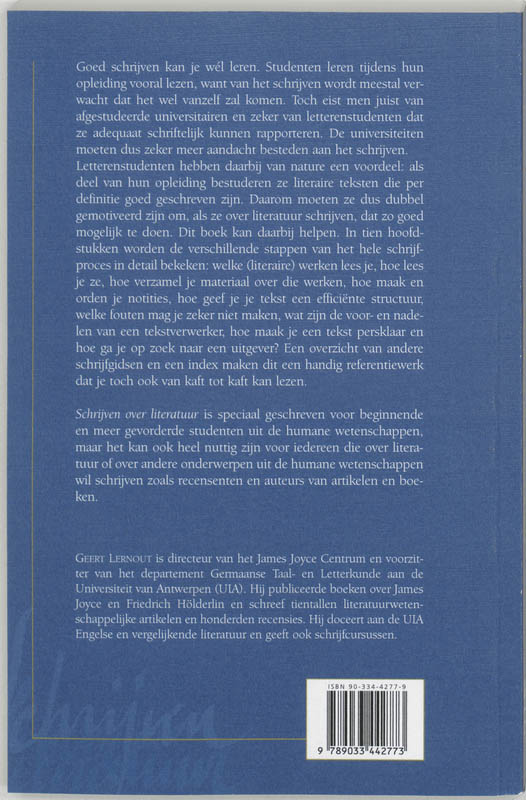 Achterkant van Schrijven over literatuur