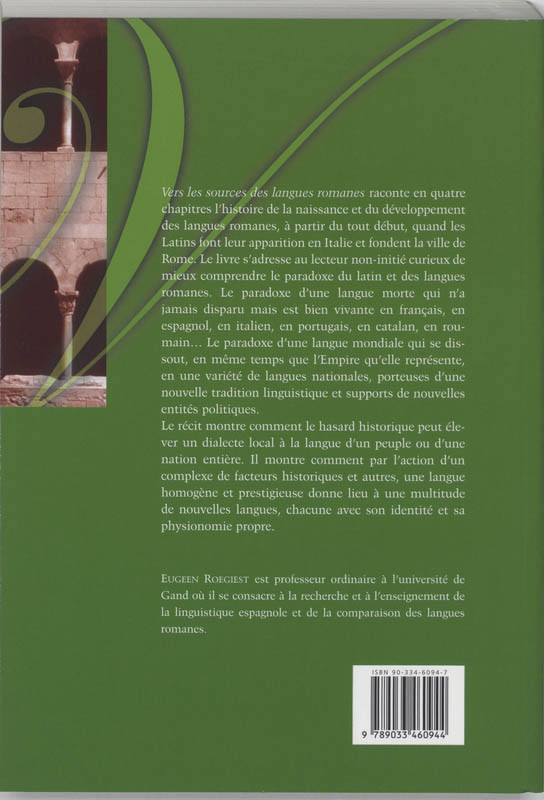 Achterkant van Vers les sources des langues romanes