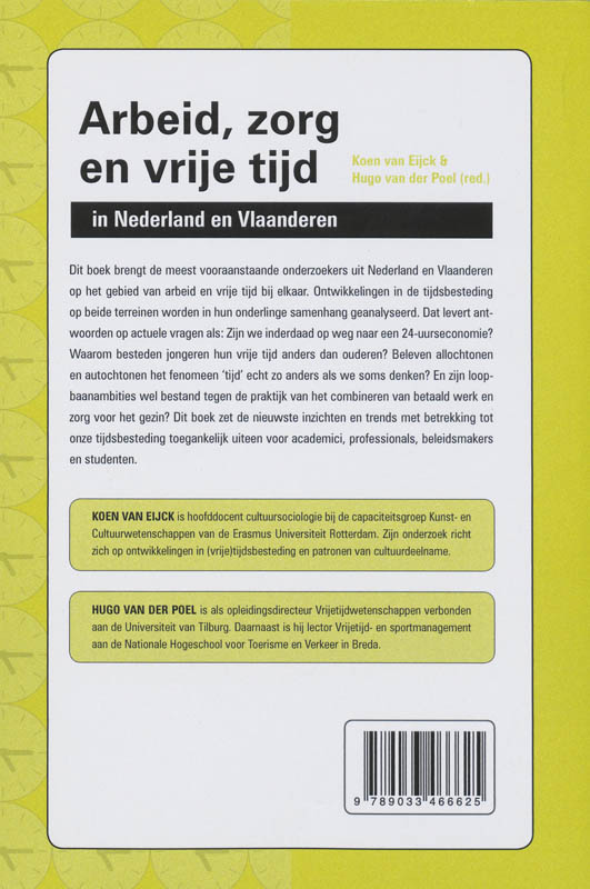 Achterkant van Arbeid, zorg en vrijetijd in Nederland en Vlaanderen