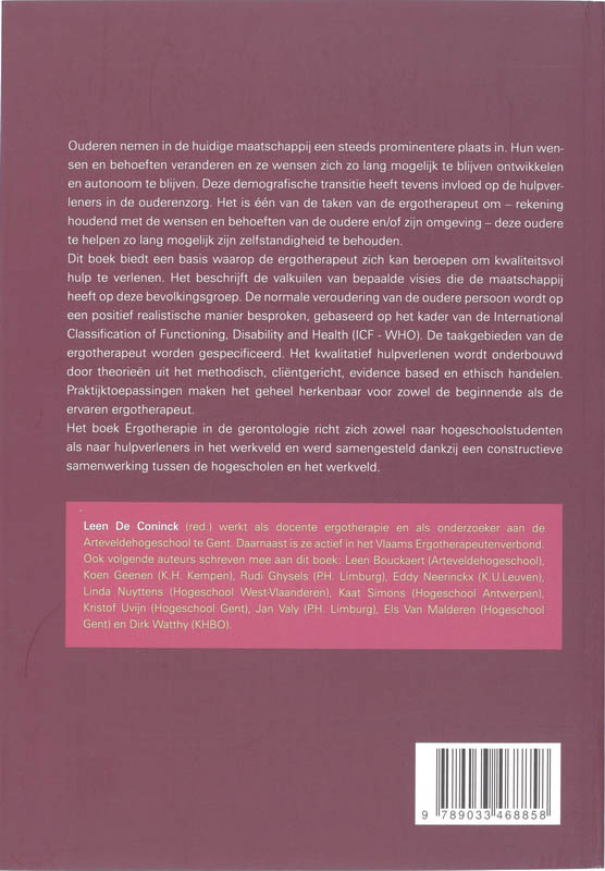 Achterkant van Ergotherapie in de gerontologie