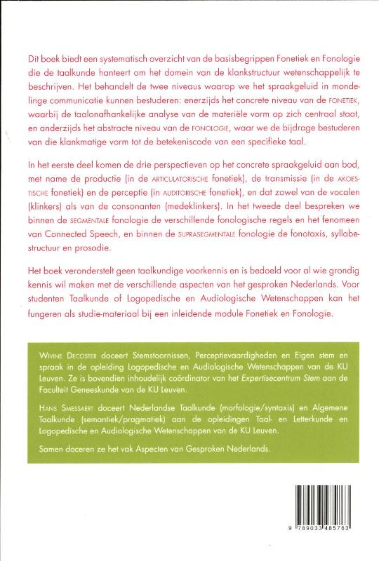 Achterkant van Basisbegrippen fonetiek en fonologie