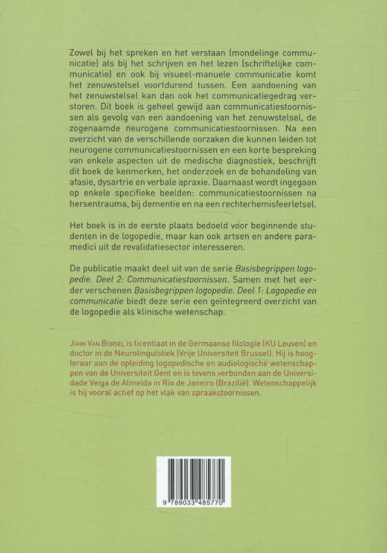 Achterkant van Deel 2: communicatiestoornissen Afasie, dysartrie, apraxie en andere neurogene communicatiestoornissen