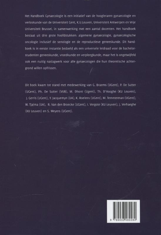 Achterkant van Handboek Gynaecologie