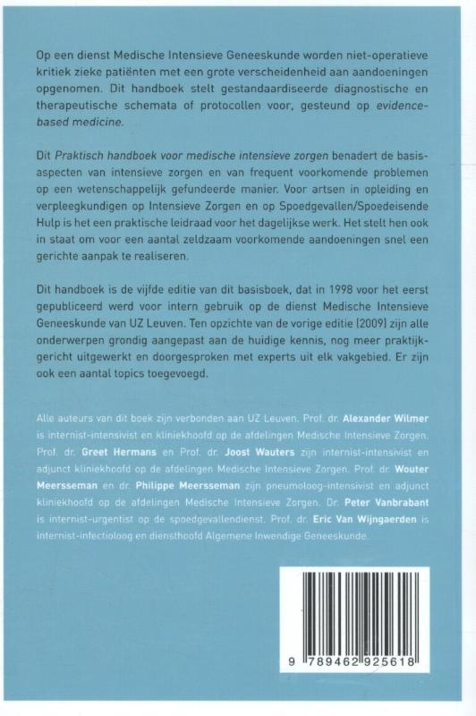 Achterkant van Praktisch handboek voor medische intensieve zorgen