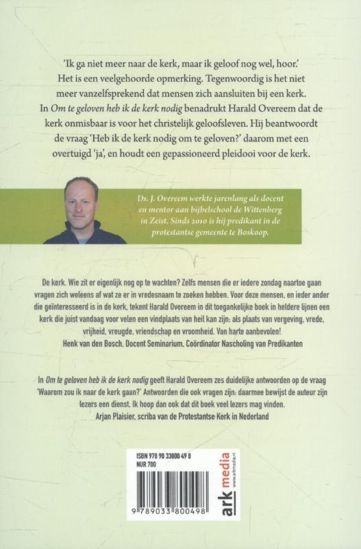 Achterkant van Om te geloven heb ik de kerk nodig
