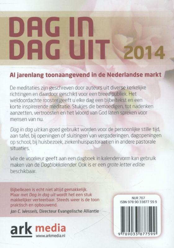 Achterkant van Dag in dag uit 2014 dagboek