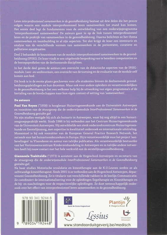 Achterkant van Leren interprofessioneel samenwerken in de gezondheidszorg