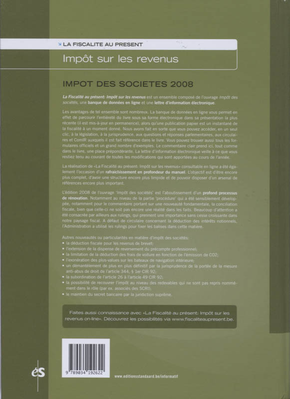 Achterkant van Impôts des sociétés 2008