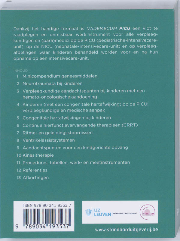 Achterkant van Vademecum PICU