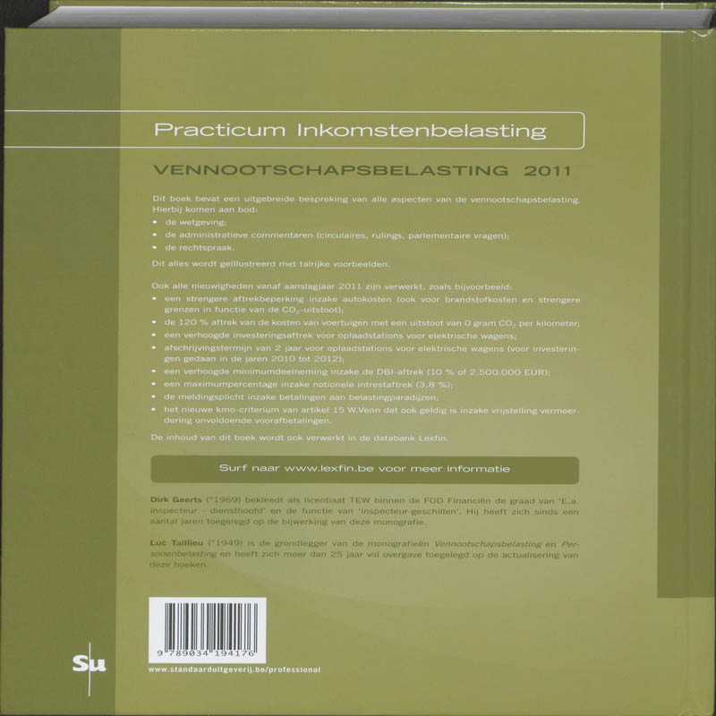 Achterkant van Vennootschapsbelasting Aanslagjaar 2011 - Inkomsten 2010