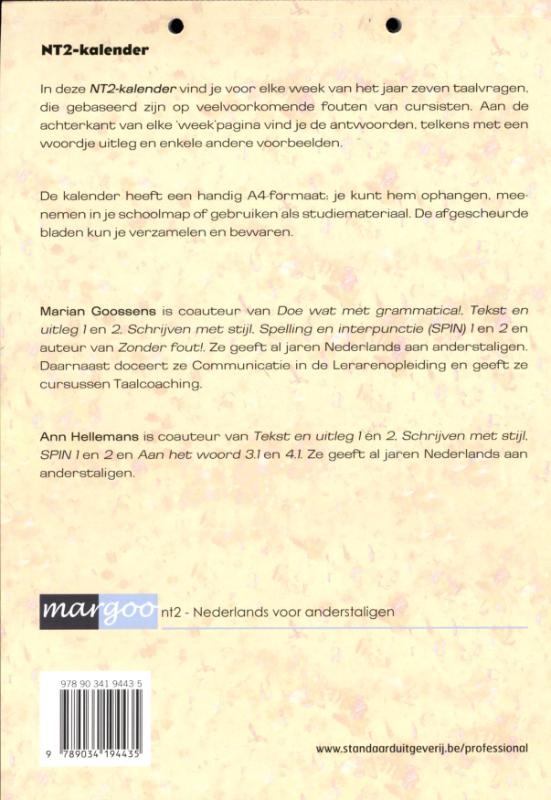 Achterkant van NT2-kalender