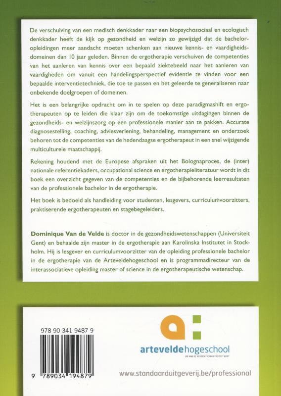 Achterkant van Competenties en leerresultaten voor de professionele bachelor in de ergotherapie