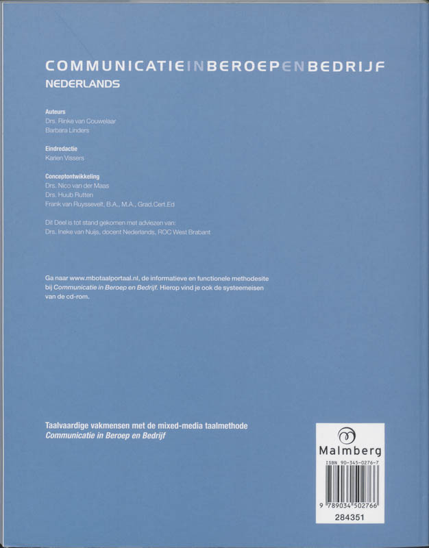 Achterkant van Handel Nederlands niveau 3/4 1